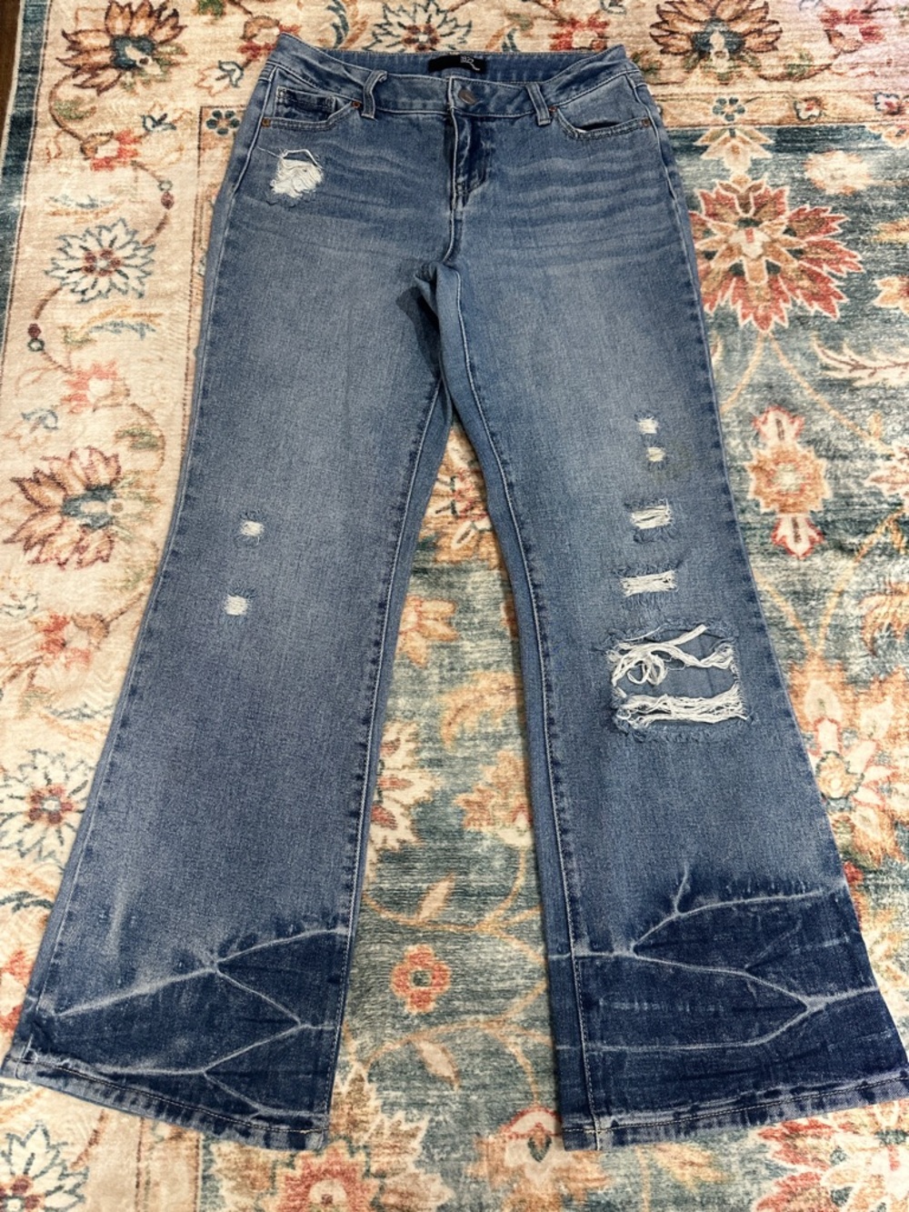 1822 Denim Distressed Flare Jeans in Blue